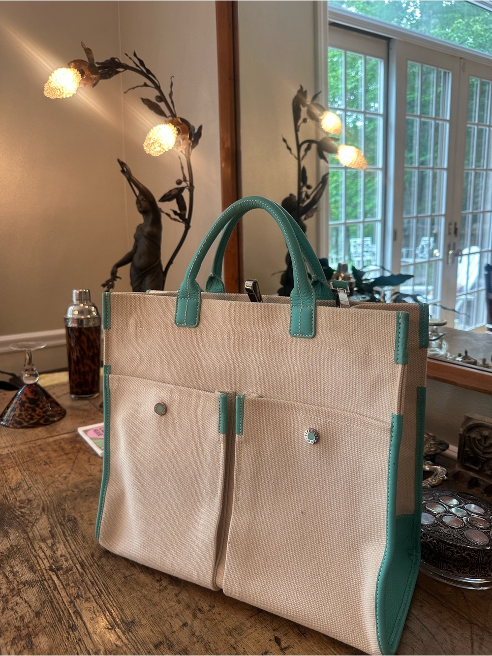 Tiffany Canvas Tote with Leather Trim - Women Bags